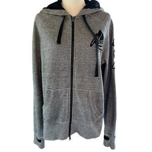 Roots Gray Womens Full Zip Hoodie Sweatshirt Canada Patches Thumbholes Large